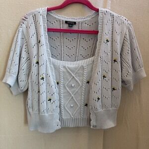 Wild Fable Light Blue Floral Knit Crop Cardigan Tank Set Women's Size XXL